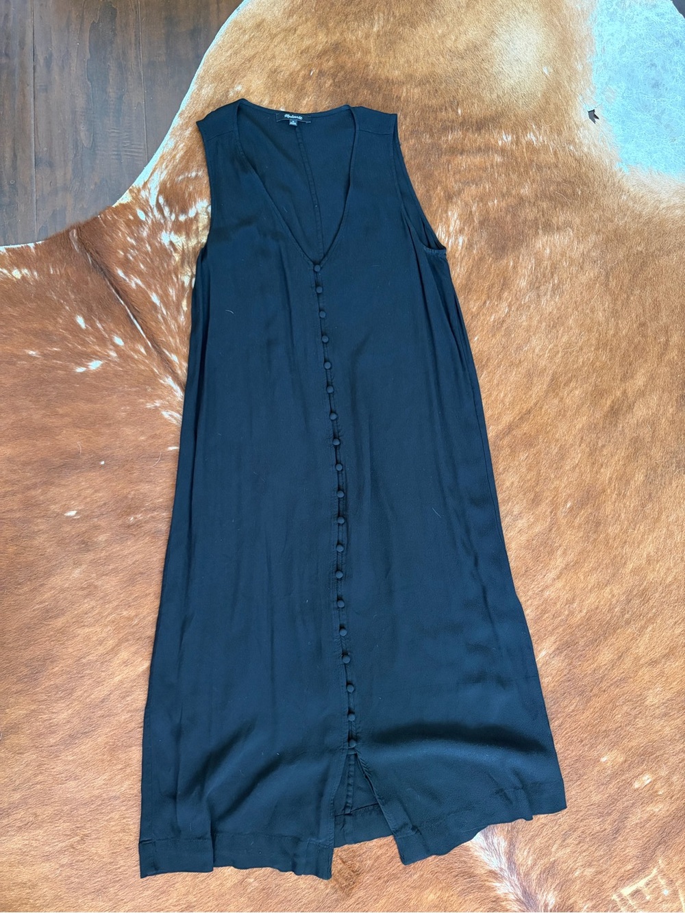 Madewell Black Sleeveless Midi Button-Front Dress